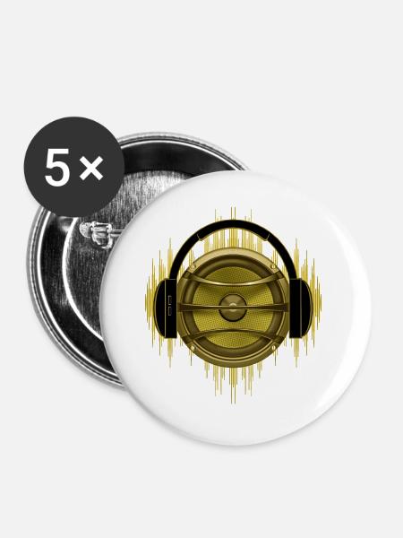Zeit für Musik - Lausprecher - Kopfhörer - Buttons groß 56 mm (5er Pack) - Weiß