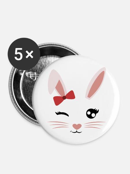 Gesicht Hasenmädchen - Buttons groß 56 mm (5er Pack) - Weiß