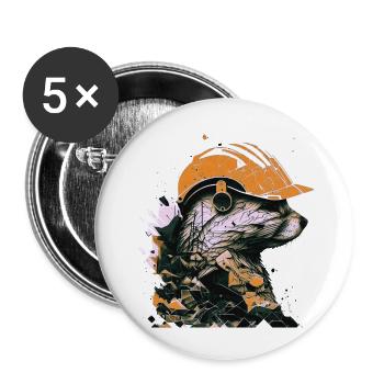 A marten as a construction worker with a yellow construction helmet - Buttons large 2.2''/56 mm (5-pack) - white - Front