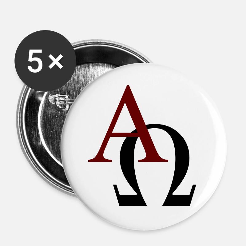 Alpha und Omega - Buttons groß 56 mm (5er Pack) - Weiß