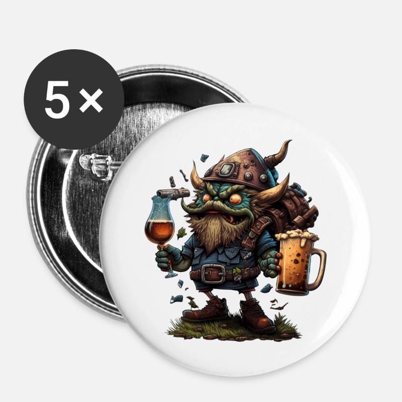Lustiges Bier Monster - Buttons groß 56 mm (5er Pack) - Weiß