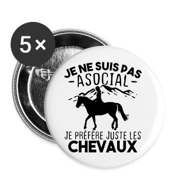 Je préfère juste les chevaux - Lot de 5 grands badges (56 mm) - blanc - Devant