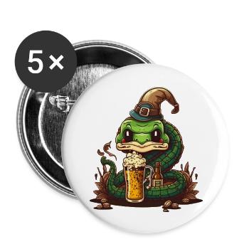 Funny cool snake with beer and hat - Buttons large 2.2''/56 mm (5-pack) - white - Front