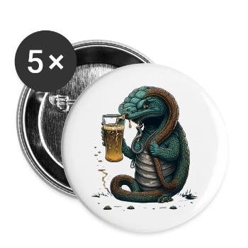 Coole Echse mit Bier Comic Illustration - Buttons groß 56 mm (5er Pack) - Weiß - Vorne