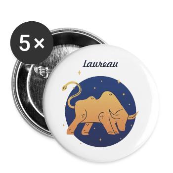 Taureau - Lot de 5 grands badges (56 mm) - blanc - Devant