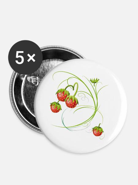 Erdbeeren, Obst - Buttons groß 56 mm (5er Pack) - Weiß