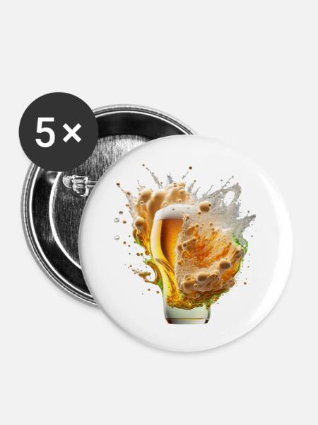 Bier Explosion im Glas - Buttons groß 56 mm (5er Pack) - Weiß