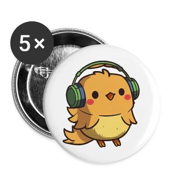 Kawaii Cute Happy Colorful Chicken avec des écouteurs - Lot de 5 grands badges (56 mm) - blanc - Devant