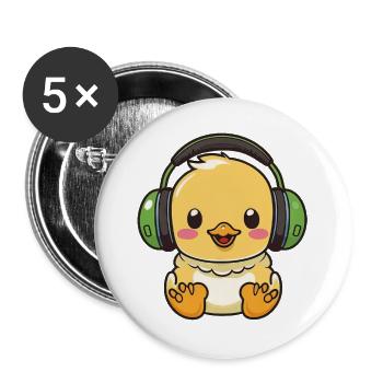 Kawaii Cute Happy Colorful Duck with Headphones - Buttons large 2.2''/56 mm (5-pack) - white - Front