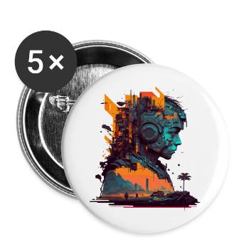 Top-class sci-fi artwork with cyborg - Buttons large 2.2''/56 mm (5-pack) - white - Front