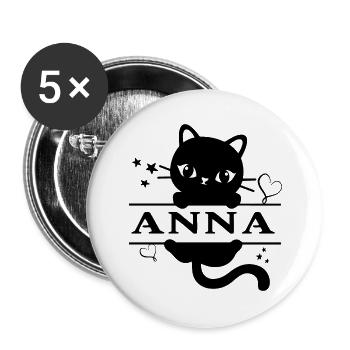 T-Shirt Anna T-Shirt Geschenkidee Katze - Buttons groß 56 mm (5er Pack) - Weiß - Vorne