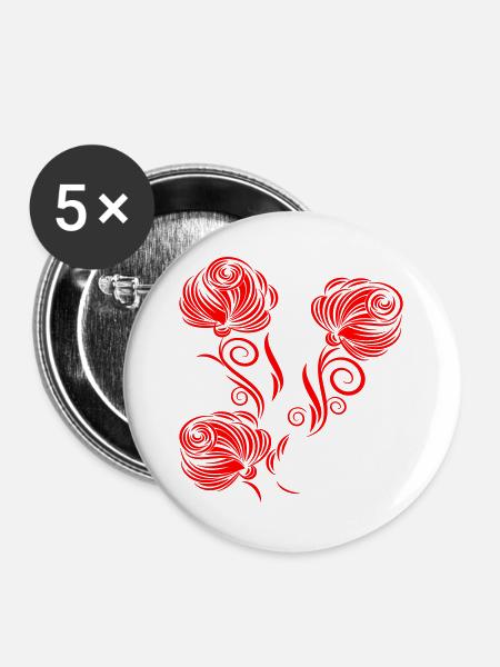 Rosen, Blumen, Garten - Buttons groß 56 mm (5er Pack) - Weiß