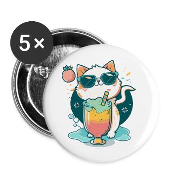 L’amour du chat en style cocktail - Lot de 5 grands badges (56 mm) - blanc - Devant