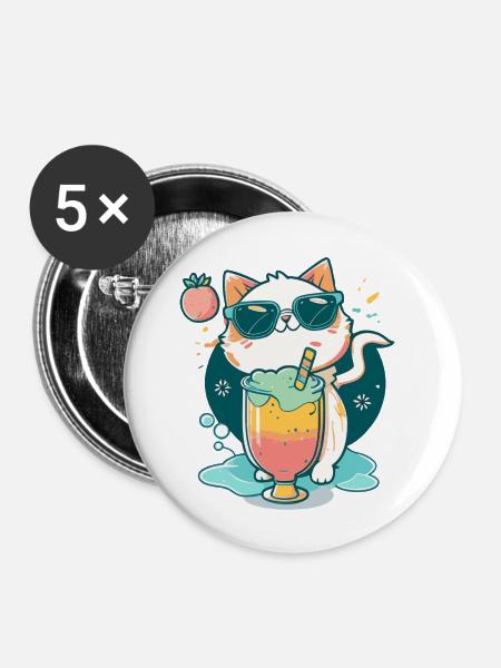 Katzenliebe im Cocktail-Style - Buttons groß 56 mm (5er Pack) - Weiß