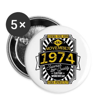 1974 NOVEMBER - Lot de 5 grands badges (56 mm) - blanc - Devant