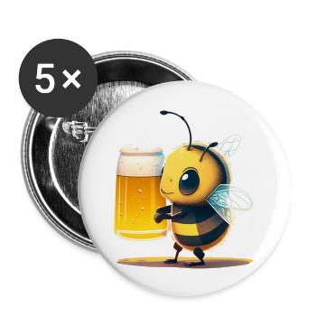 Funny and cute bee with beer - Buttons large 2.2''/56 mm (5-pack) - white - Front