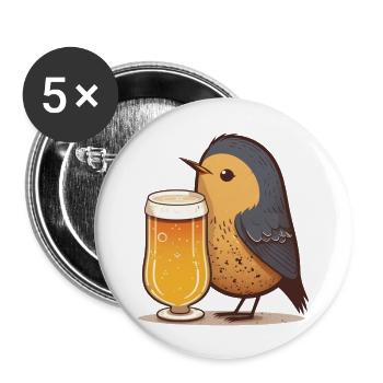 Little bird with beer - Buttons large 2.2''/56 mm (5-pack) - white - Front