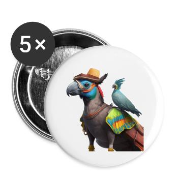 Papagei mit Kumpel Geschenk - Buttons groß 56 mm (5er Pack) - Weiß - Vorne