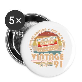 Retro vintage birthday gift born in 1991 - Buttons large 2.2''/56 mm (5-pack) - white - Front