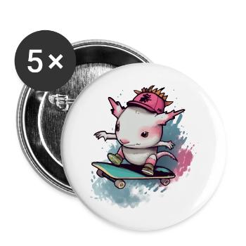 Koki der Axolotl - Buttons groß 56 mm (5er Pack) - Weiß - Vorne