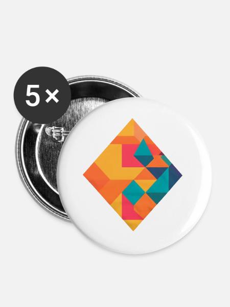 Bunte Geometrie - Buttons groß 56 mm (5er Pack) - Weiß