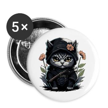 Le chat ninja : un combattant invincible - Lot de 5 grands badges (56 mm) - blanc - Devant