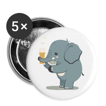 Cute elephant drinks a big glass of beer - Buttons large 2.2''/56 mm (5-pack) - white - Front
