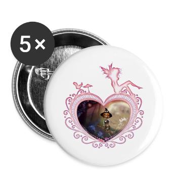 Mignonne petite sorcière volant avec un balai - Lot de 5 grands badges (56 mm) - blanc - Devant