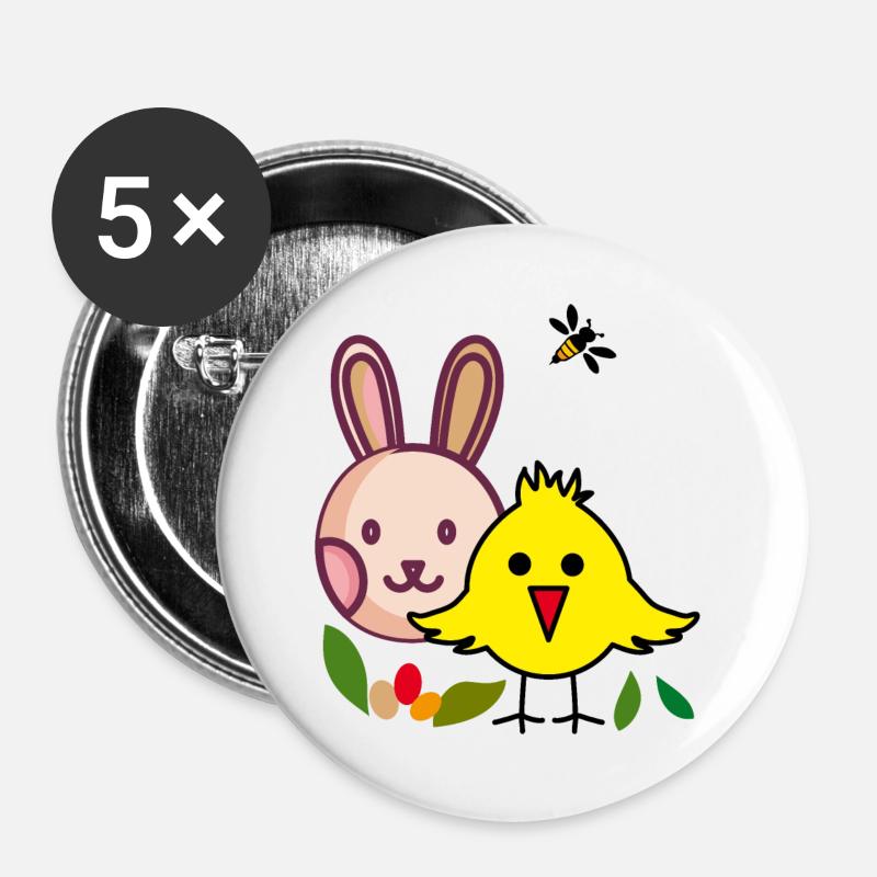 Easter bunny and chick - Buttons large 2.2''/56 mm (5-pack) - white