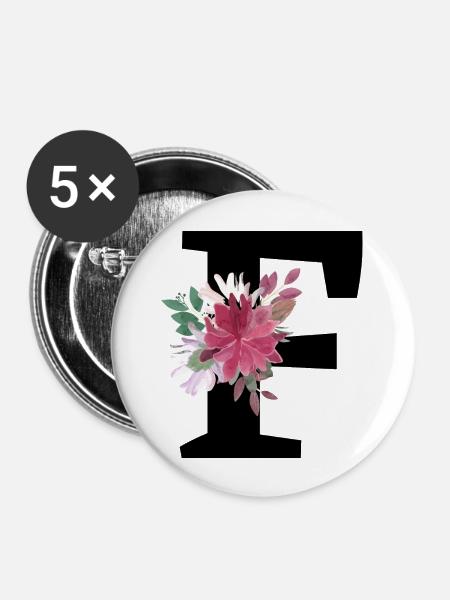 Buchstabe f blumig - Buttons groß 56 mm (5er Pack) - Weiß
