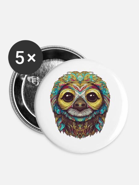 Psychedelisches Faultier - Buttons groß 56 mm (5er Pack) - Weiß