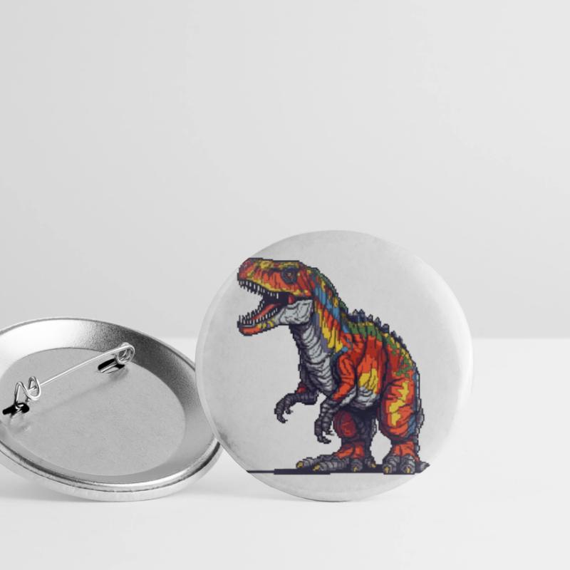 Dino in Retro Pixel Grafik 8-Bit oder 16-Bit Buttons groß 56 mm (5er Pack)