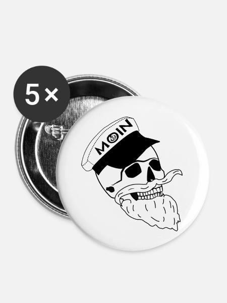 Totenkopf Moin - Buttons groß 56 mm (5er Pack) - Weiß