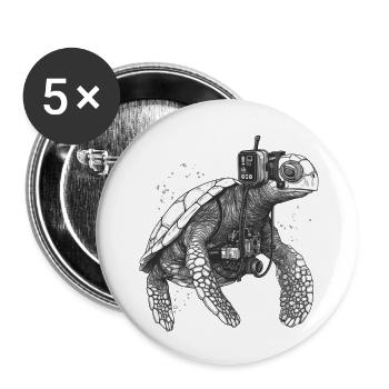 Schildkröte angezogen wie ein Tiefseetaucher - Buttons groß 56 mm (5er Pack) - Weiß - Vorne