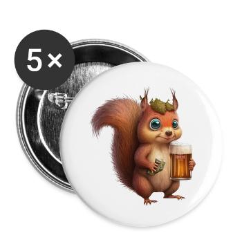 Écureuil mignon avec de la bière - Lot de 5 grands badges (56 mm) - blanc - Devant