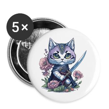 The ninja cat – unique and colorful - Buttons large 2.2''/56 mm (5-pack) - white - Front