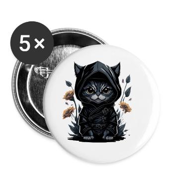 Go on adventures with the ninja cat - Buttons large 2.2''/56 mm (5-pack) - white - Front