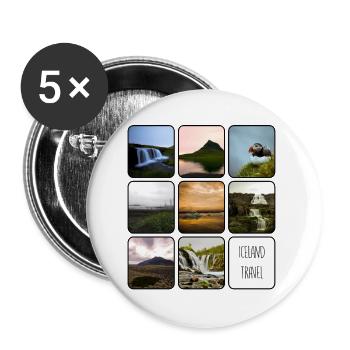 Iceland Travel - Buttons large 2.2''/56 mm (5-pack) - white - Front