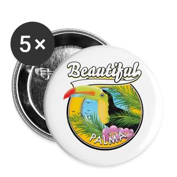 Magnifique logo de voyage Palma Toucan - Lot de 5 grands badges (56 mm) - blanc - Devant