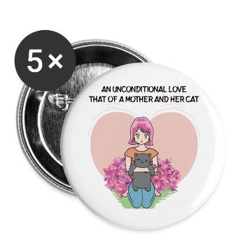 Muttertag niedliche Katzenmutter - Buttons groß 56 mm (5er Pack) - Weiß - Vorne