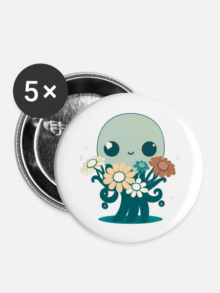 Liebevolle Tentakel 1 - Buttons groß 56 mm (5er Pack) - Weiß