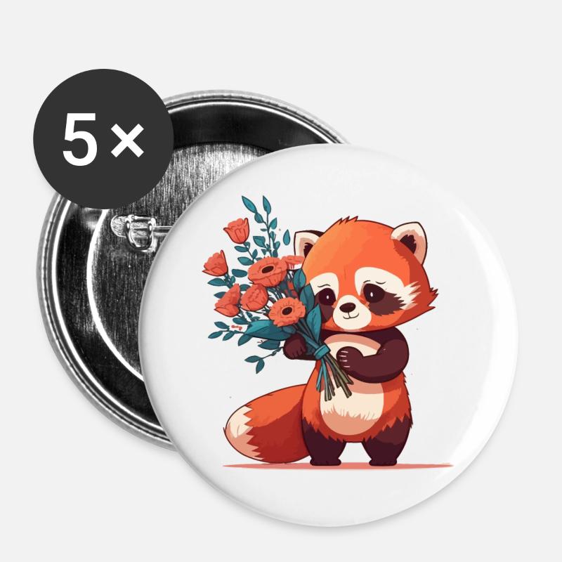 red panda with flowers - Buttons large 2.2''/56 mm (5-pack) - white