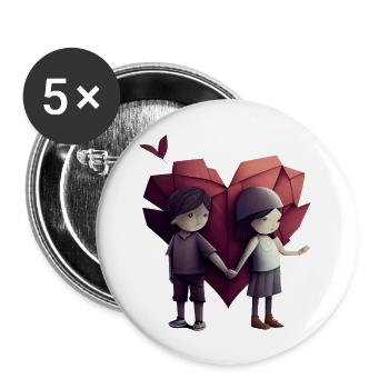 Origami-Liebe – Hände und Herzen - Buttons groß 56 mm (5er Pack) - Weiß - Vorne
