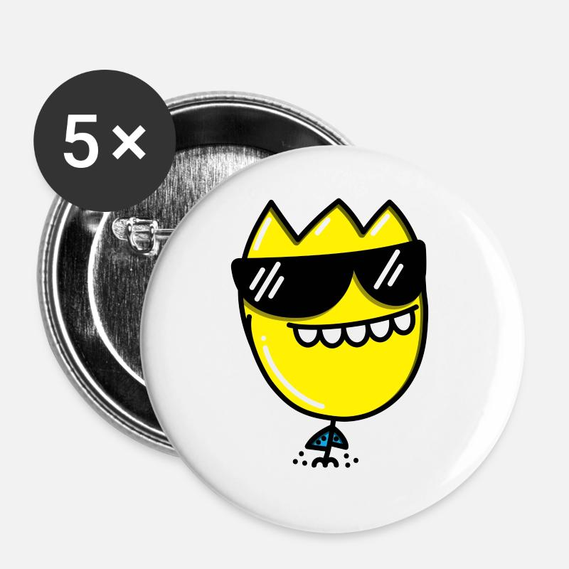 Flower with sunglasses - Buttons large 2.2''/56 mm (5-pack) - white