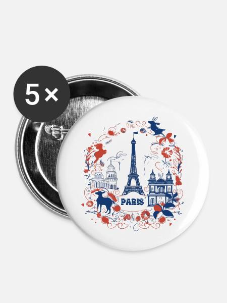 PARIS Hauptstadt - Buttons groß 56 mm (5er Pack) - Weiß