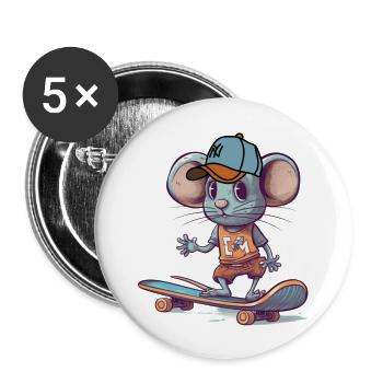 Skateboard Maus Skateboarder Nagetier cool sk8 - Buttons groß 56 mm (5er Pack) - Weiß - Vorne