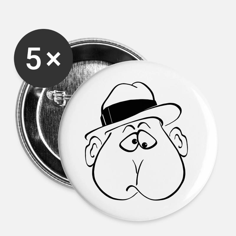 Face with hat - Buttons large 2.2''/56 mm (5-pack) - white