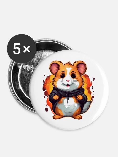 Süßer Hamster - Buttons groß 56 mm (5er Pack) - Weiß
