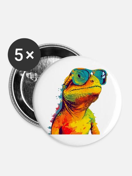 Stein die Eidechse - Buttons groß 56 mm (5er Pack) - Weiß