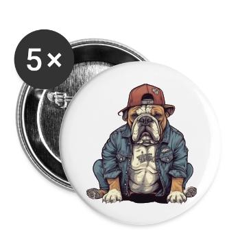 Bulldogge cool Baseball Cap Streetwear Rap Hund - Buttons groß 56 mm (5er Pack) - Weiß - Vorne